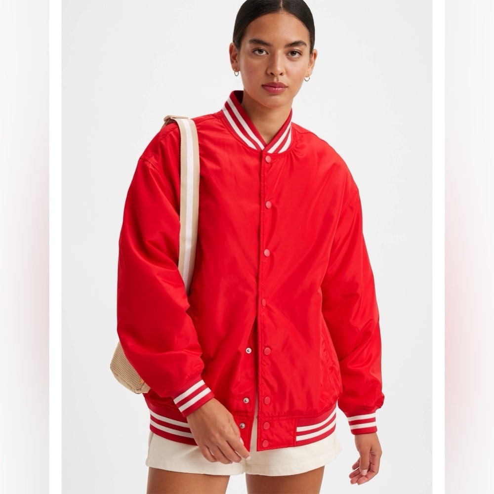 Levi’s Gold Tab Redwood Tech Baseball Jacket Women’s XL Oversized Red Bomber - Picture 2 of 11